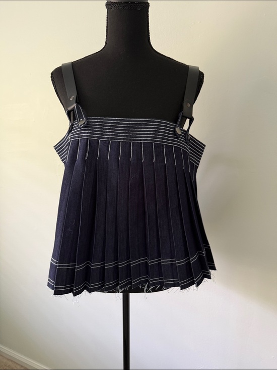 Pilcro Tops - Pilcro Navy Pleated Camisole with White Topstitching and Black Straps